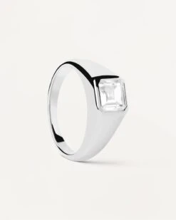 Square Shimmer Stamp Silver Ring -Fashion Accessories 1 AN02 984 U