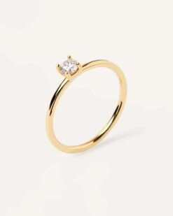 Diamonds And Gold Solitaire Medium Ring