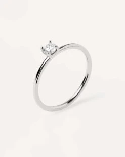 Diamonds And White Gold Solitaire Medium Ring