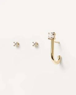 Diamonds And Gold Solitaire Earrings Set