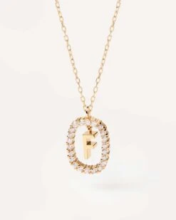 Diamonds And Gold Letter F Necklace -Fashion Accessories 1 CO05 011 U alt1