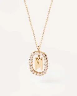 Diamonds And Gold Letter M Necklace -Fashion Accessories 1 CO05 018 U alt1