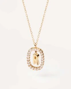 Diamonds And Gold Letter R Necklace -Fashion Accessories 1 CO05 023 U alt1