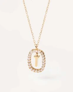 Diamonds And Gold Letter T Necklace -Fashion Accessories 1 CO05 025 U alt1