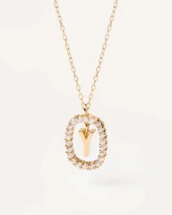 Diamonds And Gold Letter Y Necklace -Fashion Accessories 1 CO05 030 U alt1