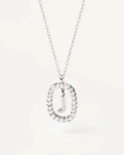 Diamonds And White Gold Letter J Necklace