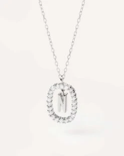 Diamonds And White Gold Letter N Necklace