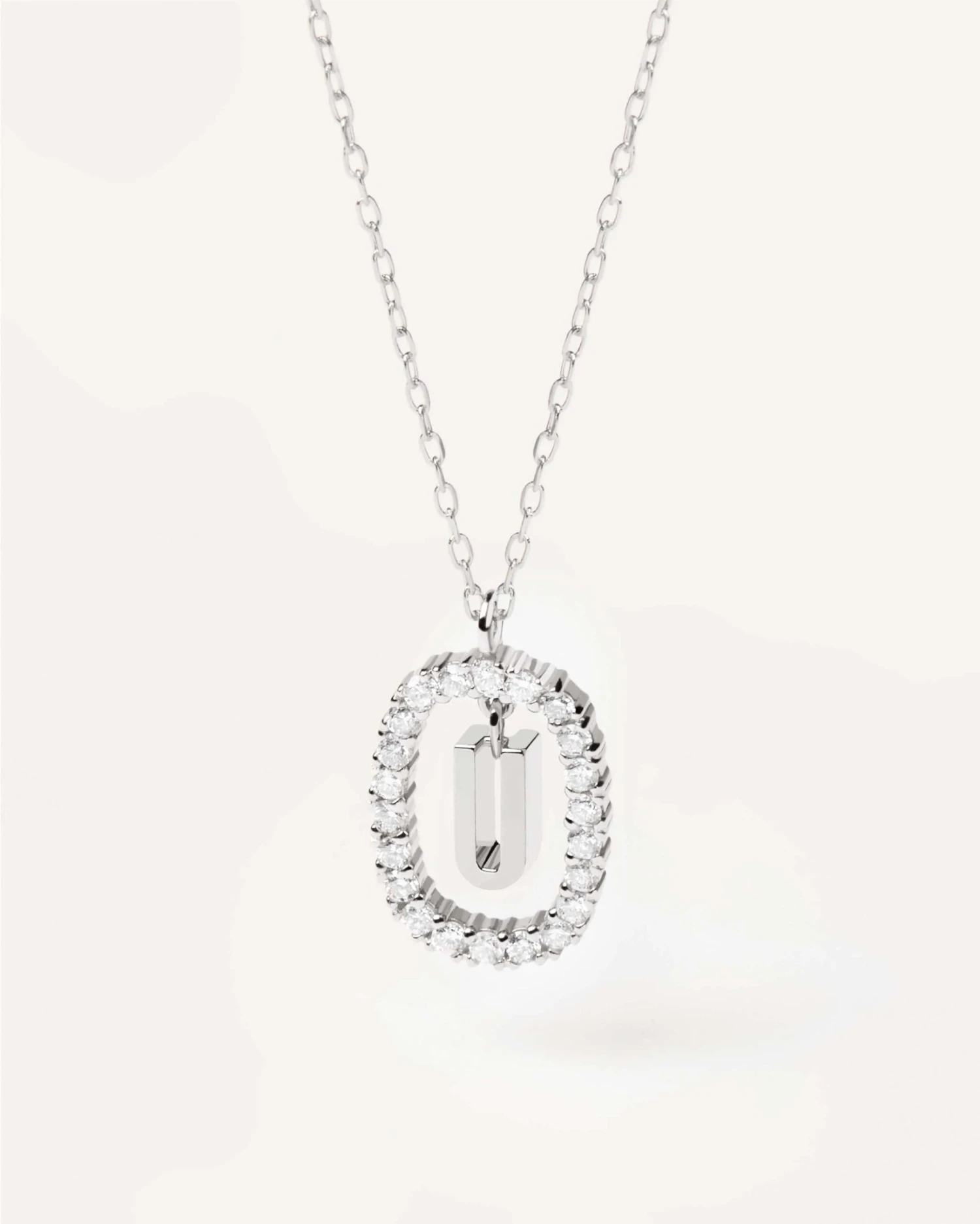 Diamonds And White Gold Letter U Necklace 1 Diamonds And White Gold Letter U Necklace