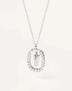Diamonds And White Gold Letter V Necklace -Fashion Accessories 1 CO06 027 U alt1