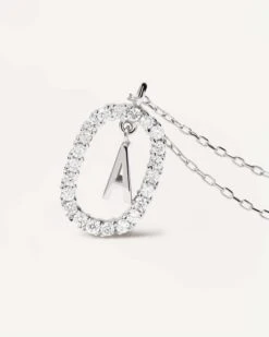 Diamonds And White Gold Letter A Necklace -Fashion Accessories 12 CO06 006 U alt3 scaled