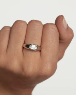 Octagon Shimmer Stamp Silver Ring -Fashion Accessories 2 AN02 985 U beauty2 a0e801ef 749b 43be a549 de00e31a79eb