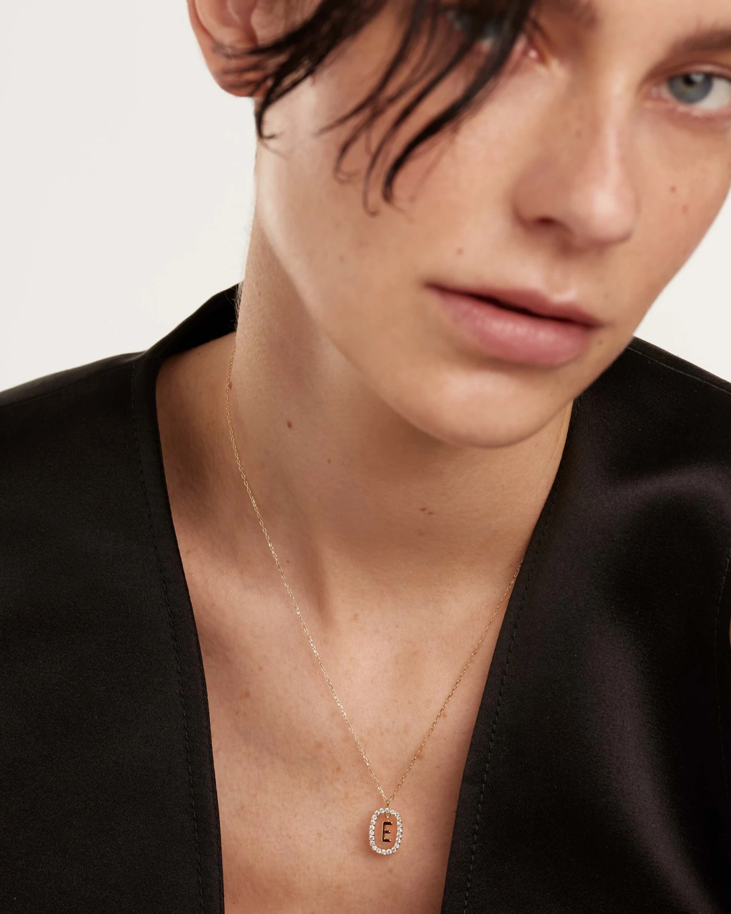 Diamonds And Gold Letter E Necklace 2 Diamonds And Gold Letter E Necklace - Image 2