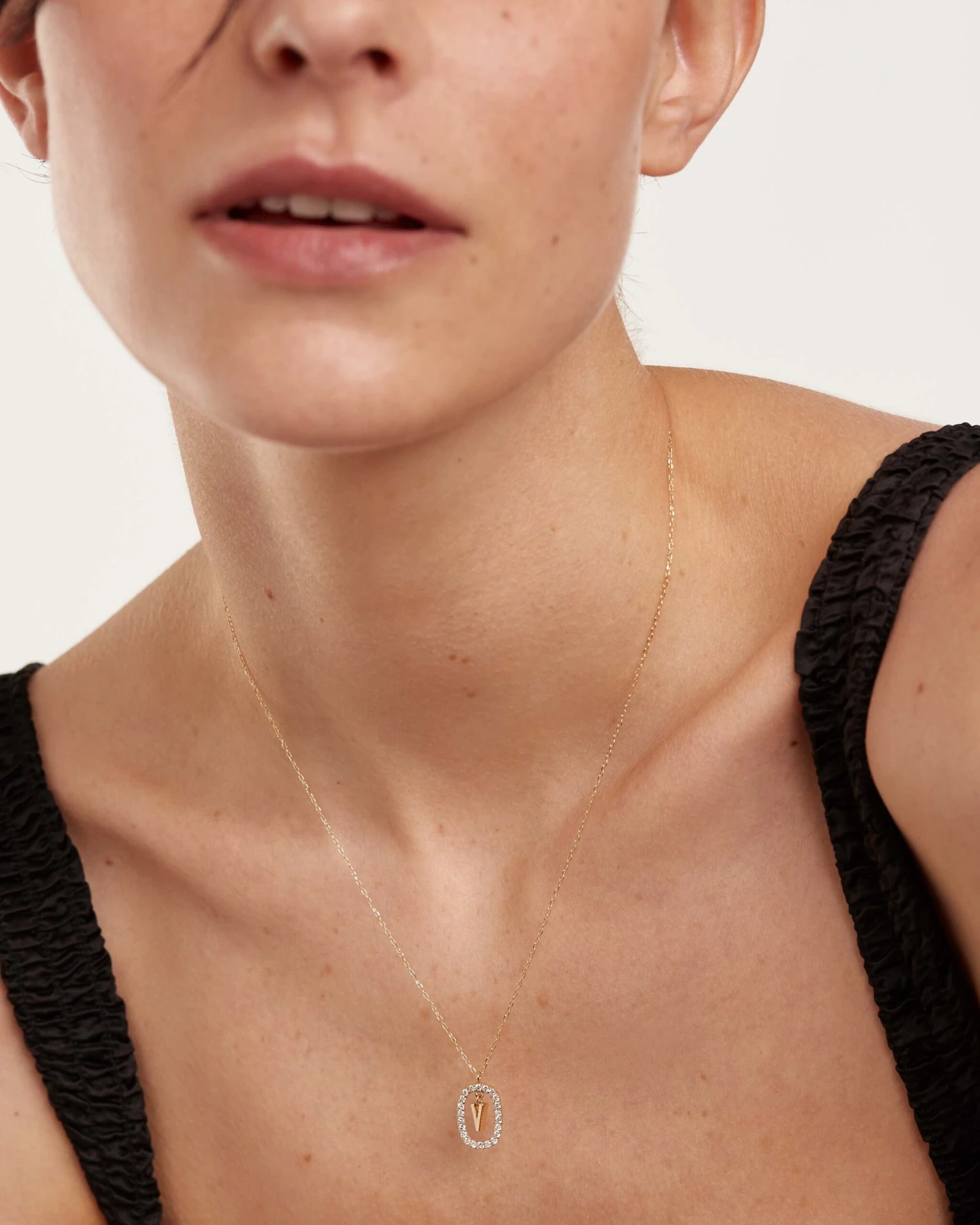 Diamonds And Gold Letter V Necklace 2 Diamonds And Gold Letter V Necklace - Image 2