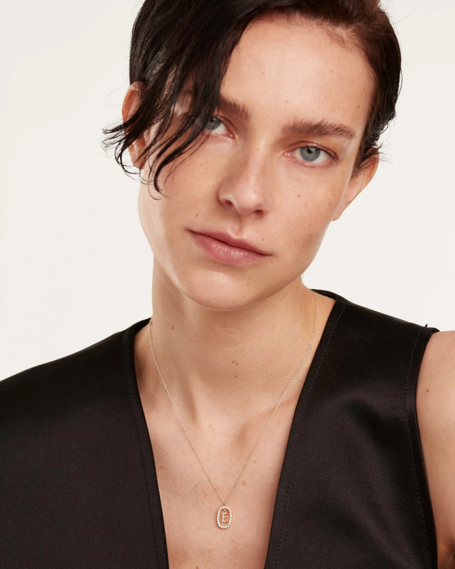 Diamonds And White Gold Letter E Necklace 2 Diamonds And White Gold Letter E Necklace - Image 2