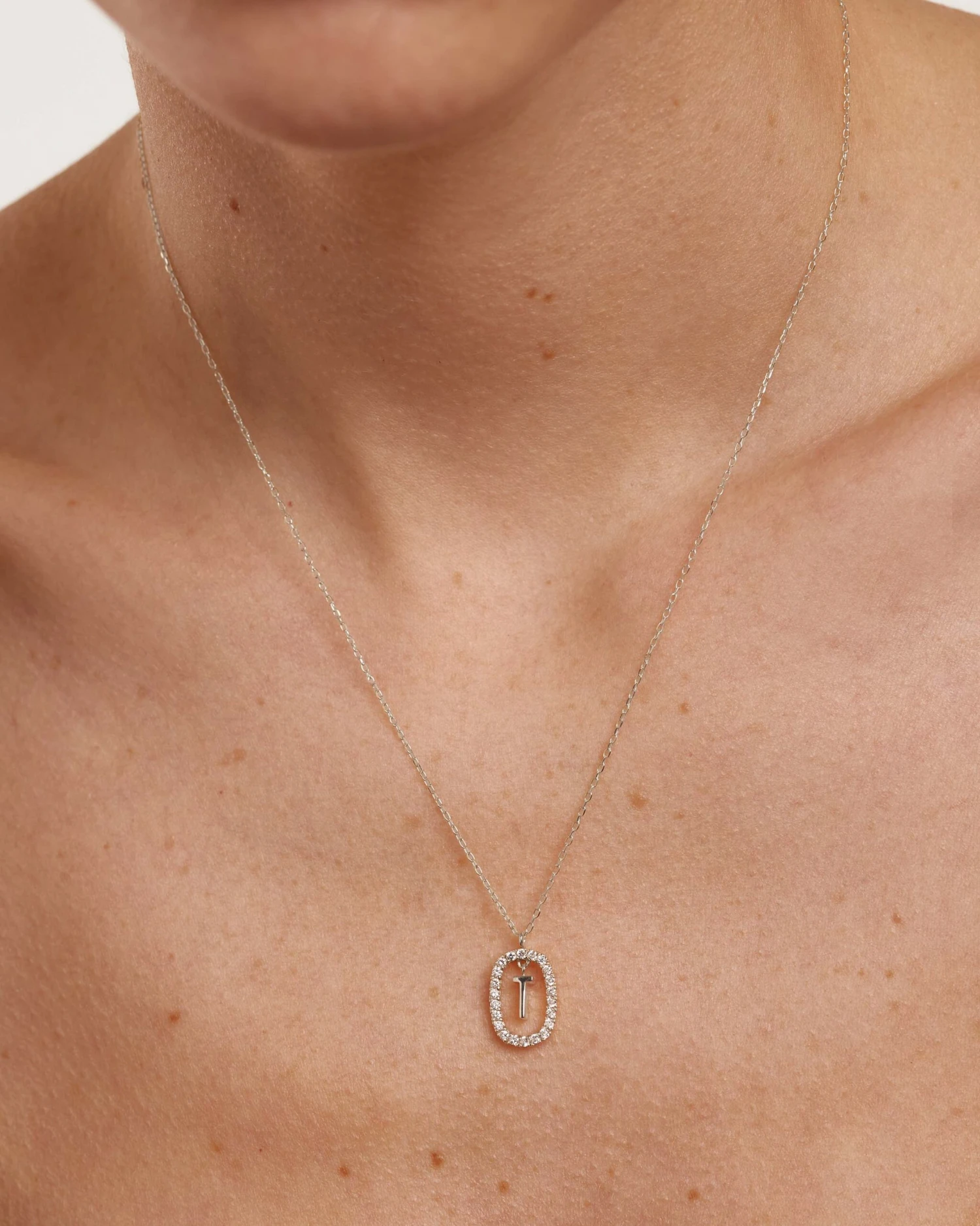 Diamonds And White Gold Letter T Necklace 2 Diamonds And White Gold Letter T Necklace - Image 2