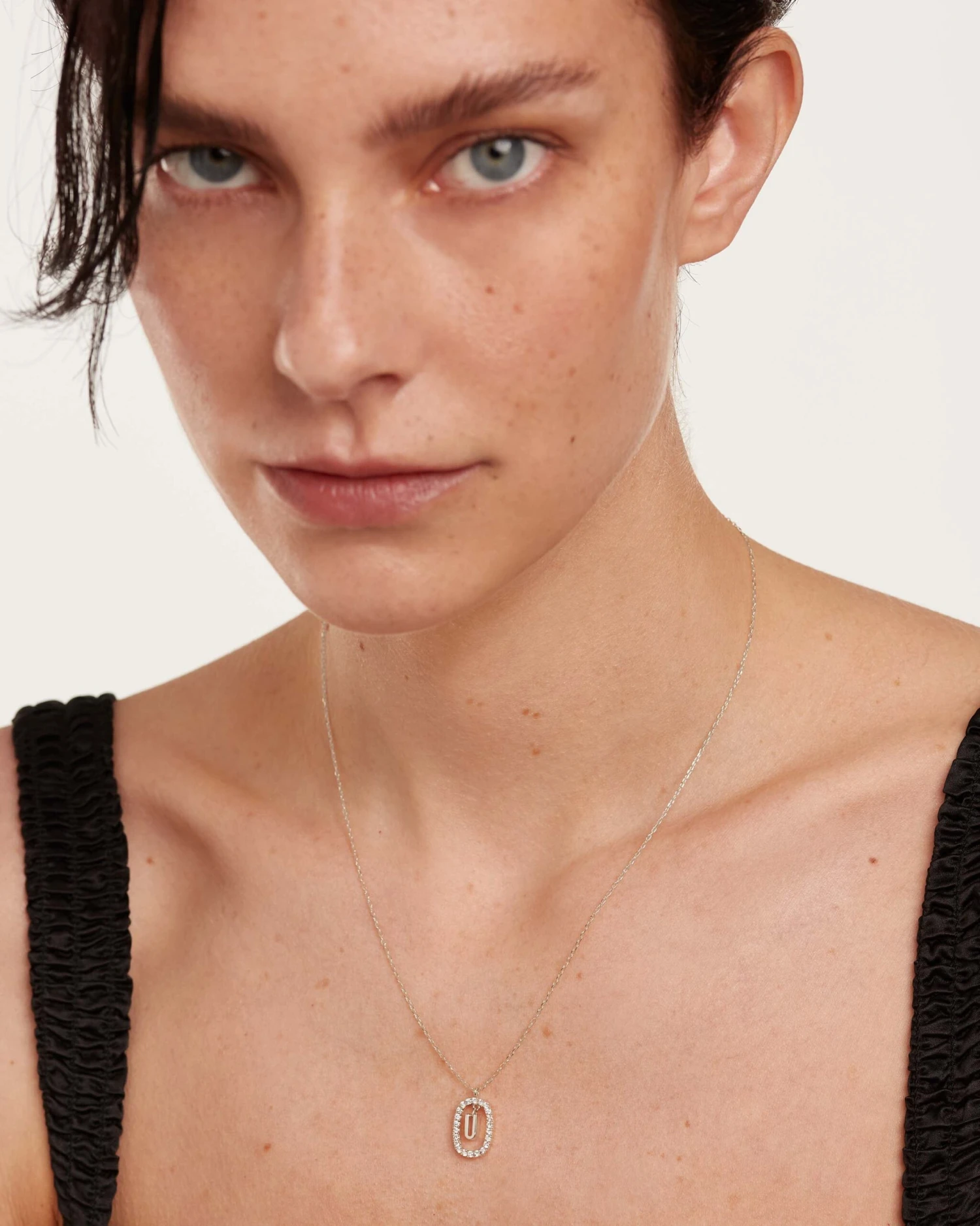 Diamonds And White Gold Letter U Necklace 2 Diamonds And White Gold Letter U Necklace - Image 2