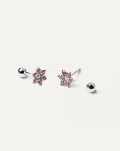 Rose Peony Silver Earrings