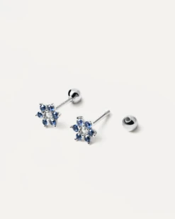Indigo Peony Silver Earrings