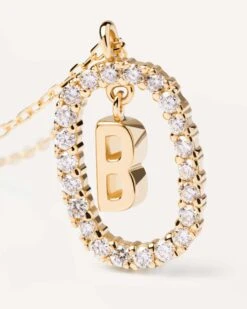 Diamonds And Gold Letter B Necklace -Fashion Accessories 3 CO05 007 U alt2 scaled