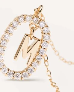 Diamonds And Gold Letter M Necklace -Fashion Accessories 3 CO05 018 U alt2 scaled