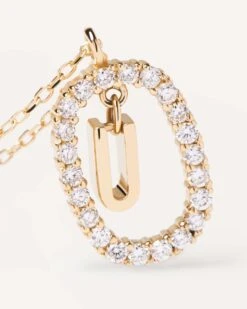 Diamonds And Gold Letter U Necklace -Fashion Accessories 3 CO05 026 U alt2 scaled