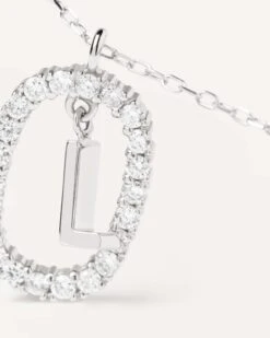 Diamonds And White Gold Letter L Necklace -Fashion Accessories 3 CO06 017 U alt2 scaled