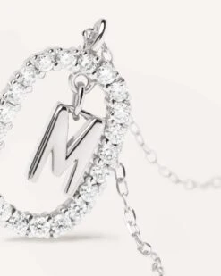 Diamonds And White Gold Letter M Necklace 13 Diamonds And White Gold Letter M Necklace -Fashion Accessories 3 CO06 018 U alt2 scaled