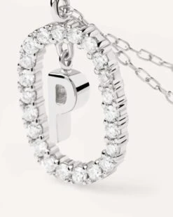 Diamonds And White Gold Letter P Necklace -Fashion Accessories 3 CO06 021 U alt2 scaled