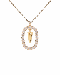 Diamonds And Gold Letter V Necklace 12 Diamonds And Gold Letter V Necklace -Fashion Accessories 4 CO05 027 U scaled