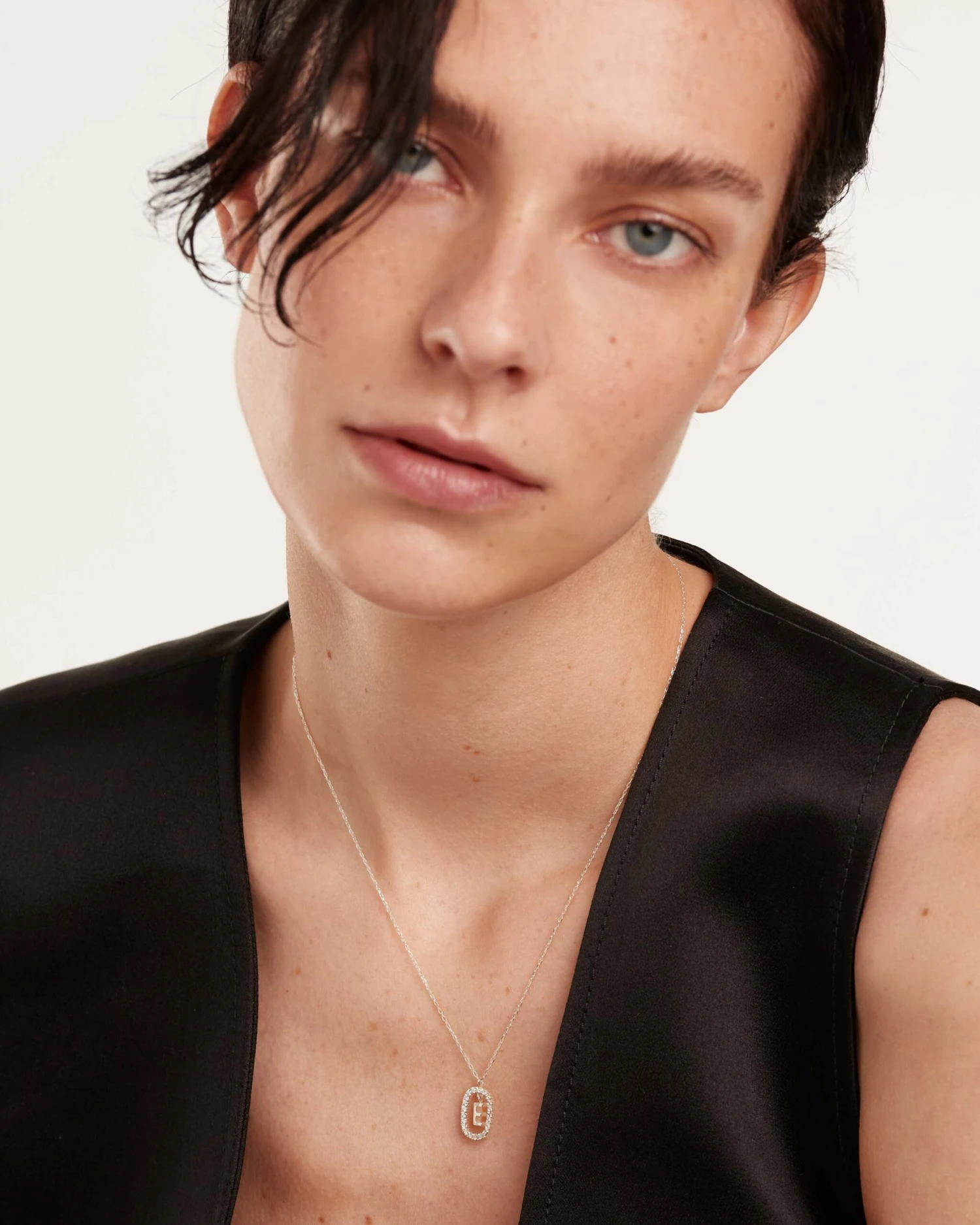 Diamonds And White Gold Letter E Necklace 4 Diamonds And White Gold Letter E Necklace - Image 4