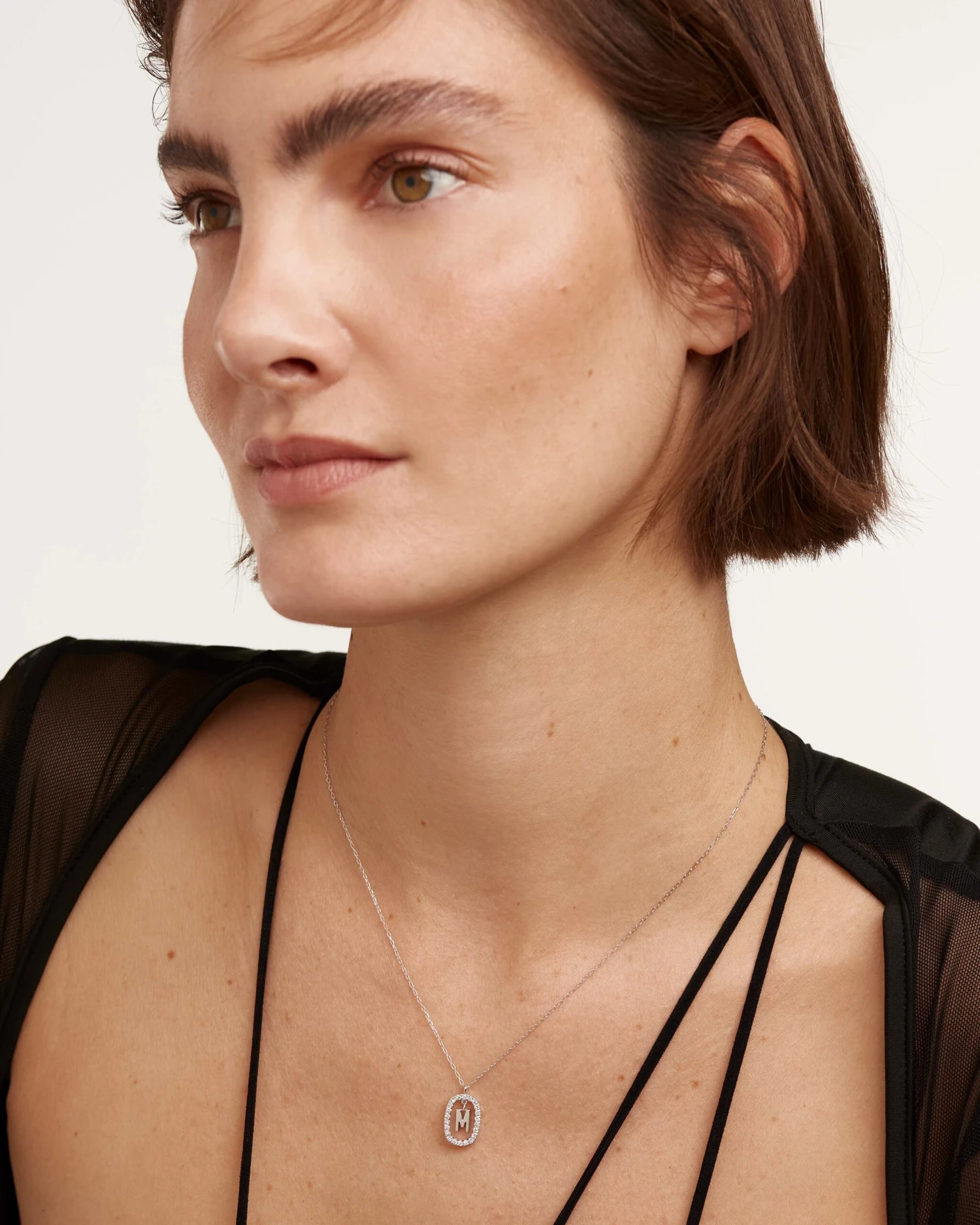 Diamonds And White Gold Letter M Necklace 4 Diamonds And White Gold Letter M Necklace - Image 4