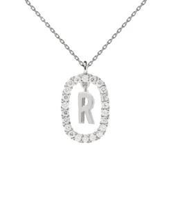 Diamonds And White Gold Letter R Necklace -Fashion Accessories 4 CO06 023 U scaled