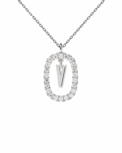 Diamonds And White Gold Letter V Necklace -Fashion Accessories 4 CO06 027 U scaled