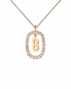 Diamonds And Gold Letter B Necklace -Fashion Accessories 5 CO05 007 U scaled