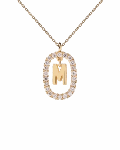 Diamonds And Gold Letter M Necklace -Fashion Accessories 5 CO05 018 U scaled