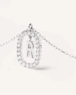 Diamonds And White Gold Letter R Necklace -Fashion Accessories 5 CO06 023 U alt2 scaled