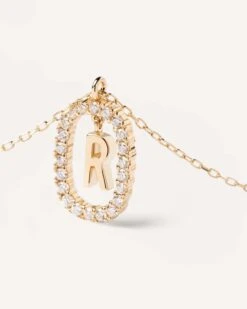 Diamonds And Gold Letter R Necklace -Fashion Accessories 6 CO05 023 U alt2 scaled