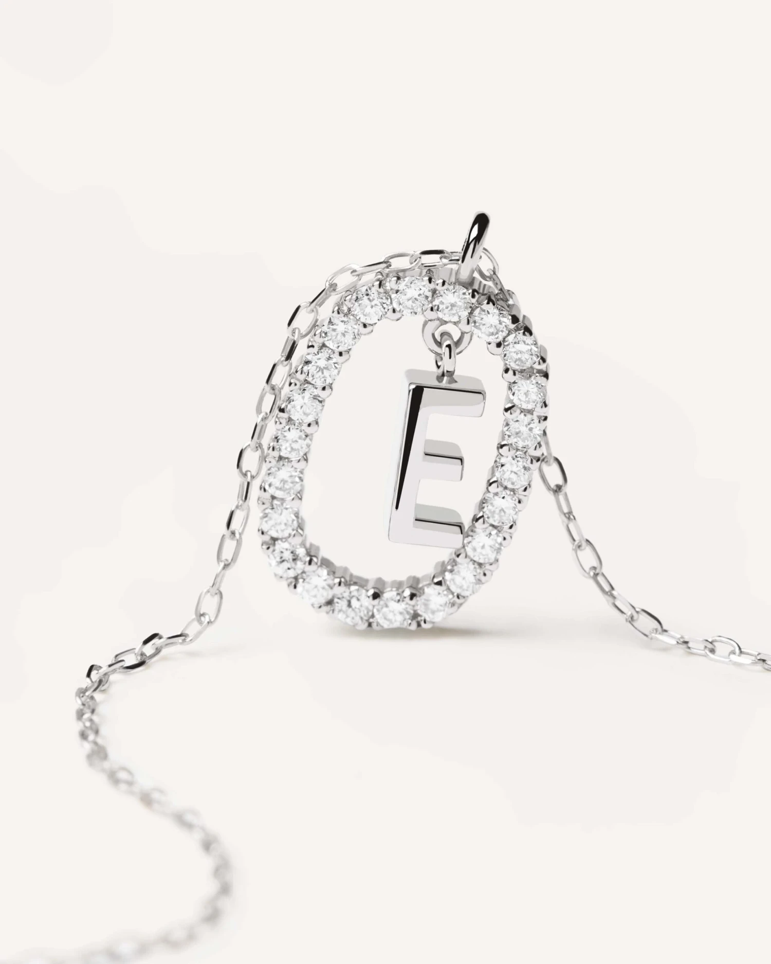 Diamonds And White Gold Letter E Necklace 6 Diamonds And White Gold Letter E Necklace - Image 6