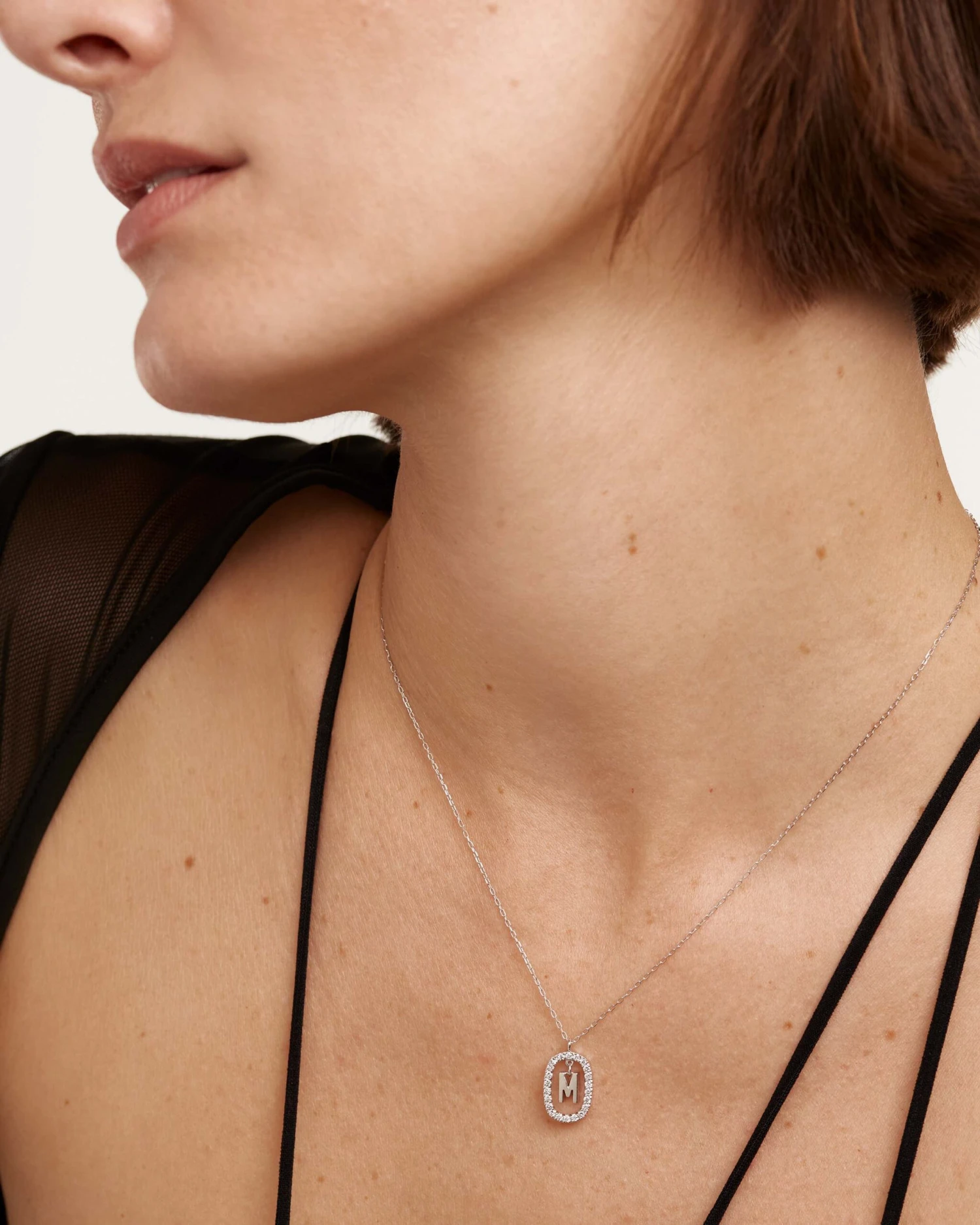 Diamonds And White Gold Letter M Necklace 6 Diamonds And White Gold Letter M Necklace - Image 6