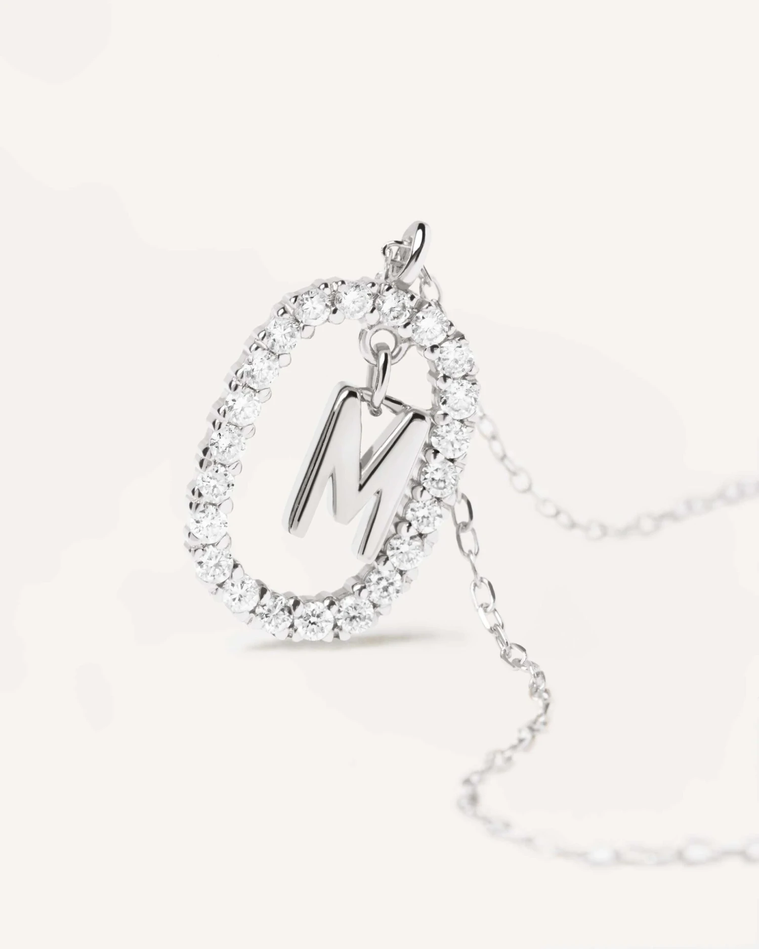 Diamonds And White Gold Letter M Necklace 7 Diamonds And White Gold Letter M Necklace - Image 7