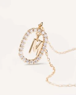 Diamonds And Gold Letter M Necklace -Fashion Accessories 8 CO05 018 U alt2 scaled
