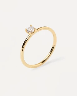 Diamonds And Gold Solitaire Medium Ring -Fashion Accessories AN05 012 alt2