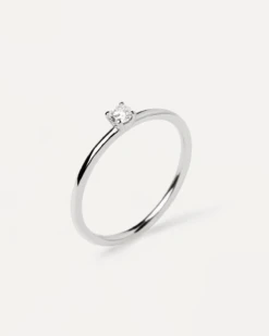 Diamonds And White Gold Solitaire Mini Ring -Fashion Accessories AN06 011 alt2