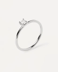 Diamonds And White Gold Solitaire Medium Ring -Fashion Accessories AN06 012 alt2