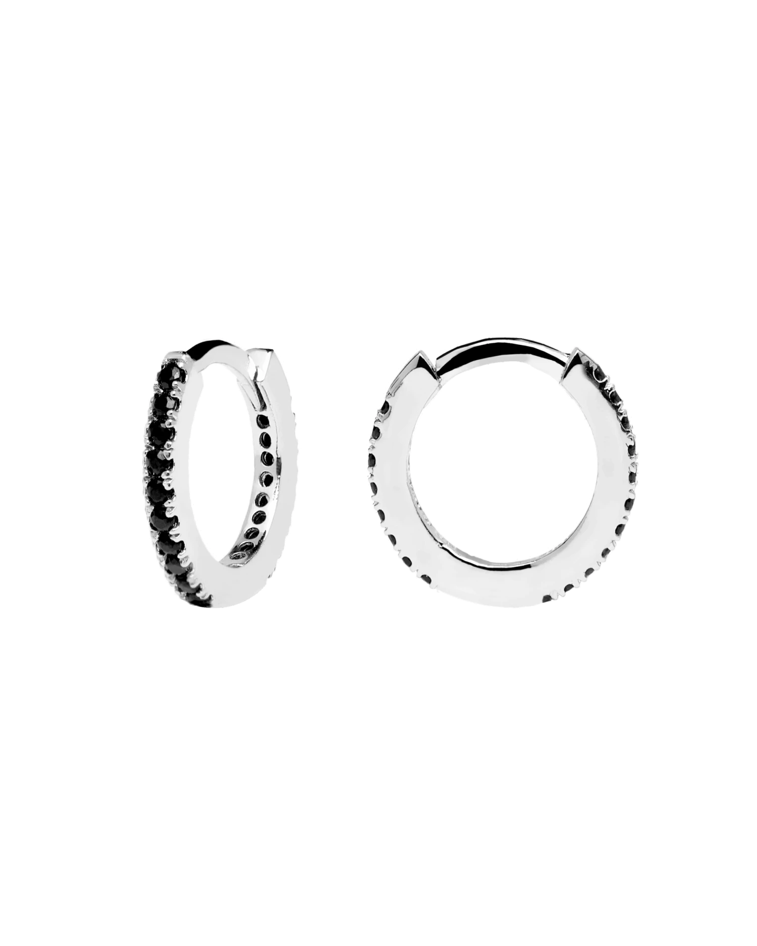 Black Mini Hoops Silver 4 Black Mini Hoops Silver - Image 4