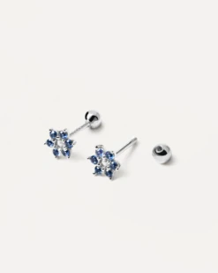 Indigo Peony Silver Earrings -Fashion Accessories AR02 348 U 2