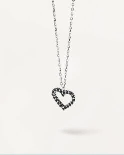 Black Heart Necklace Silver 11 Black Heart Necklace Silver -Fashion Accessories CO02 221 U alt5