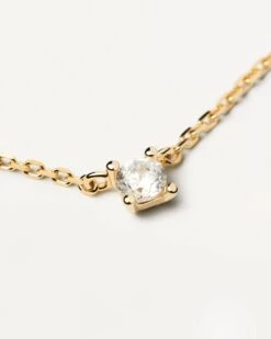 Diamonds And Gold Solitaire Mini Necklace -Fashion Accessories CO05 001 U alt9 scaled