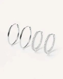Fashion Accessories 12 White Medium Silver Hoops Bundle