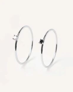 Black&White Solitary Silver Rings Bundle